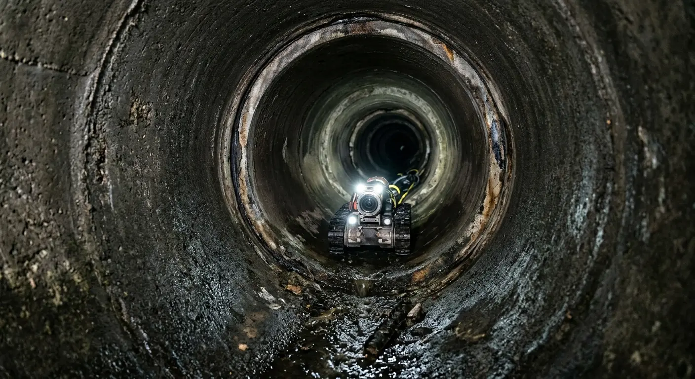 Robotic sewer camera inspecting pipe interior for Sewer Line Cleaning in San Benito